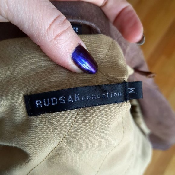 Rudsak 100% Nubuck Leather Biker Moto Jacket Braided Detail Chestnut Brown - Picture 12 of 16